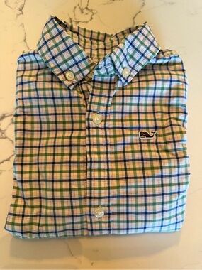 Vineyard Vines Green, Blue & White Plaid Button-Down Shirt